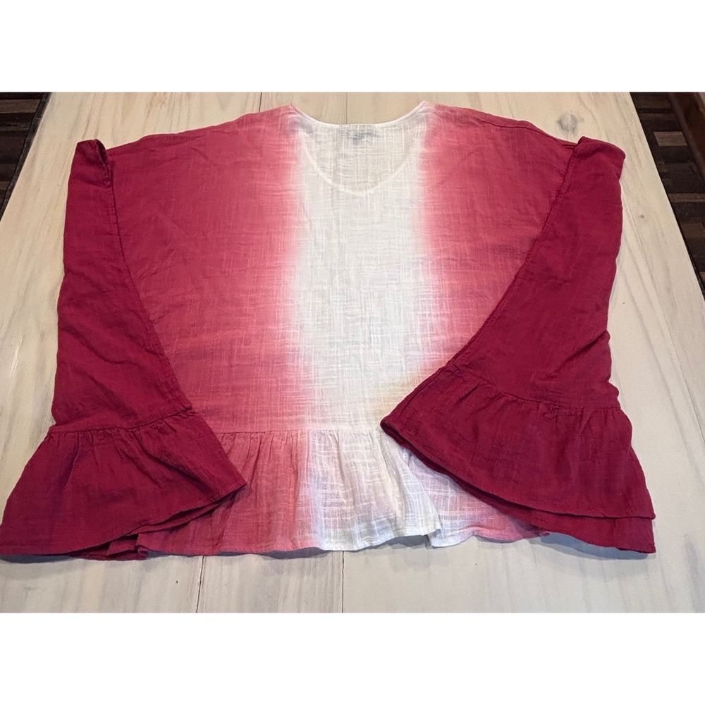 Lane Bryant Womens Plus 14/16 Cotton Ombre Gauze Poncho Top Ruffle Hem Burgundy - Picture 10 of 11